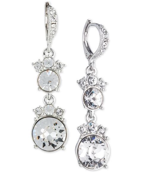 givenchy silver tone crystal double drop earrings